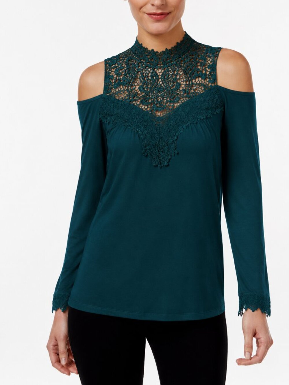 Thalia Sodi Large Women green Lace Cold Shoulder Long Sleeve Blouse Top